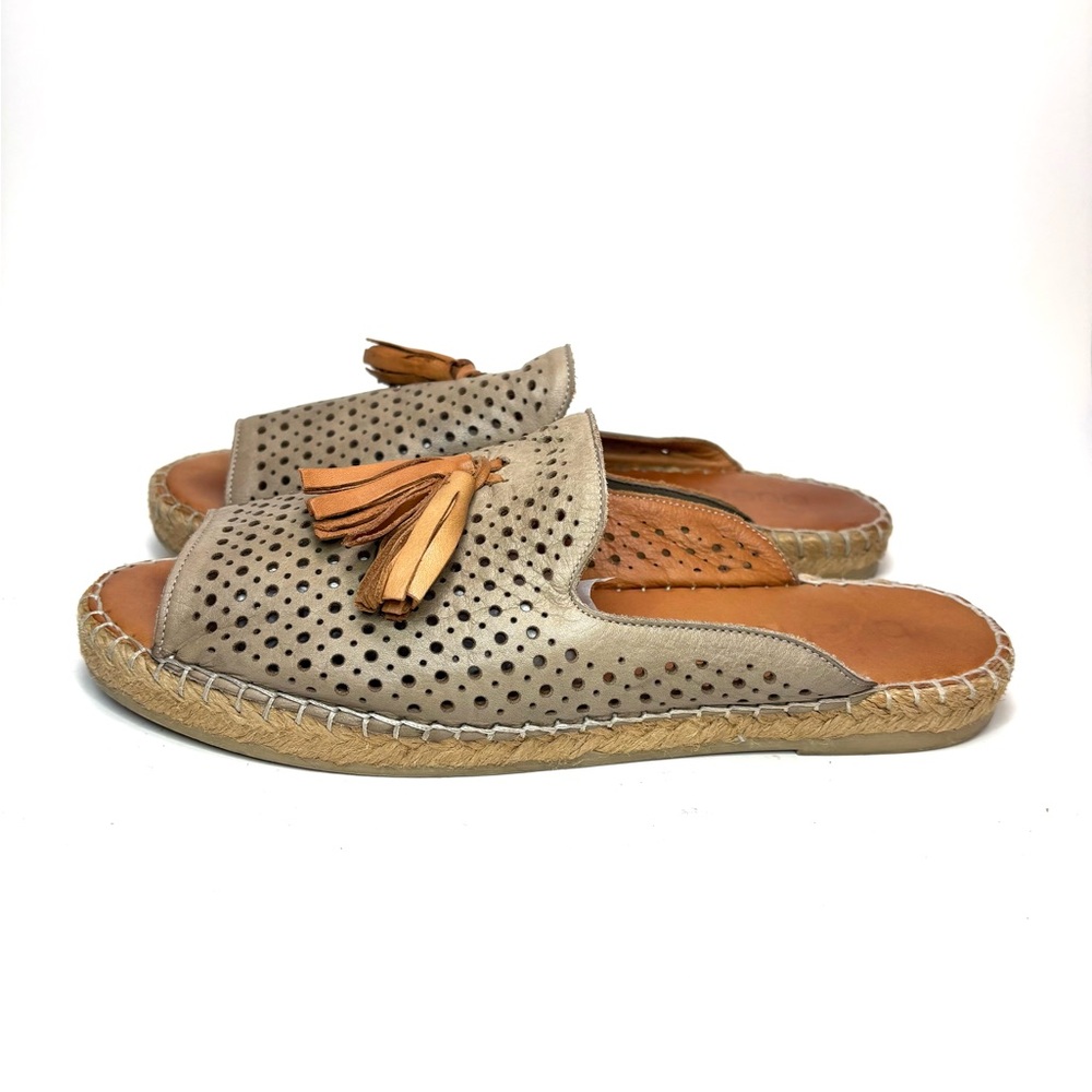 Bueno Tan Perforated Leather Espadrille Slides | 42 - Picture 4 of 10